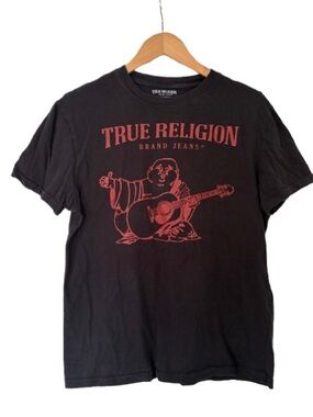 True Religion Men’s Black Graphic Logo T-Shirt - Red Print